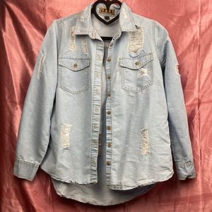 blue button up shirt